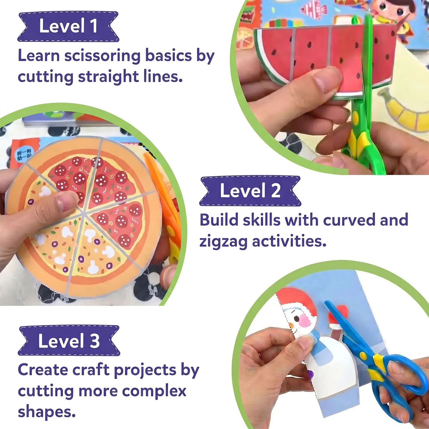 Scissor Skills Activity Book Snip Cutting Practice Preschooler Safe Plastic Scissors Fine Motor Skills Screen-Free Gift Beginner image 3
