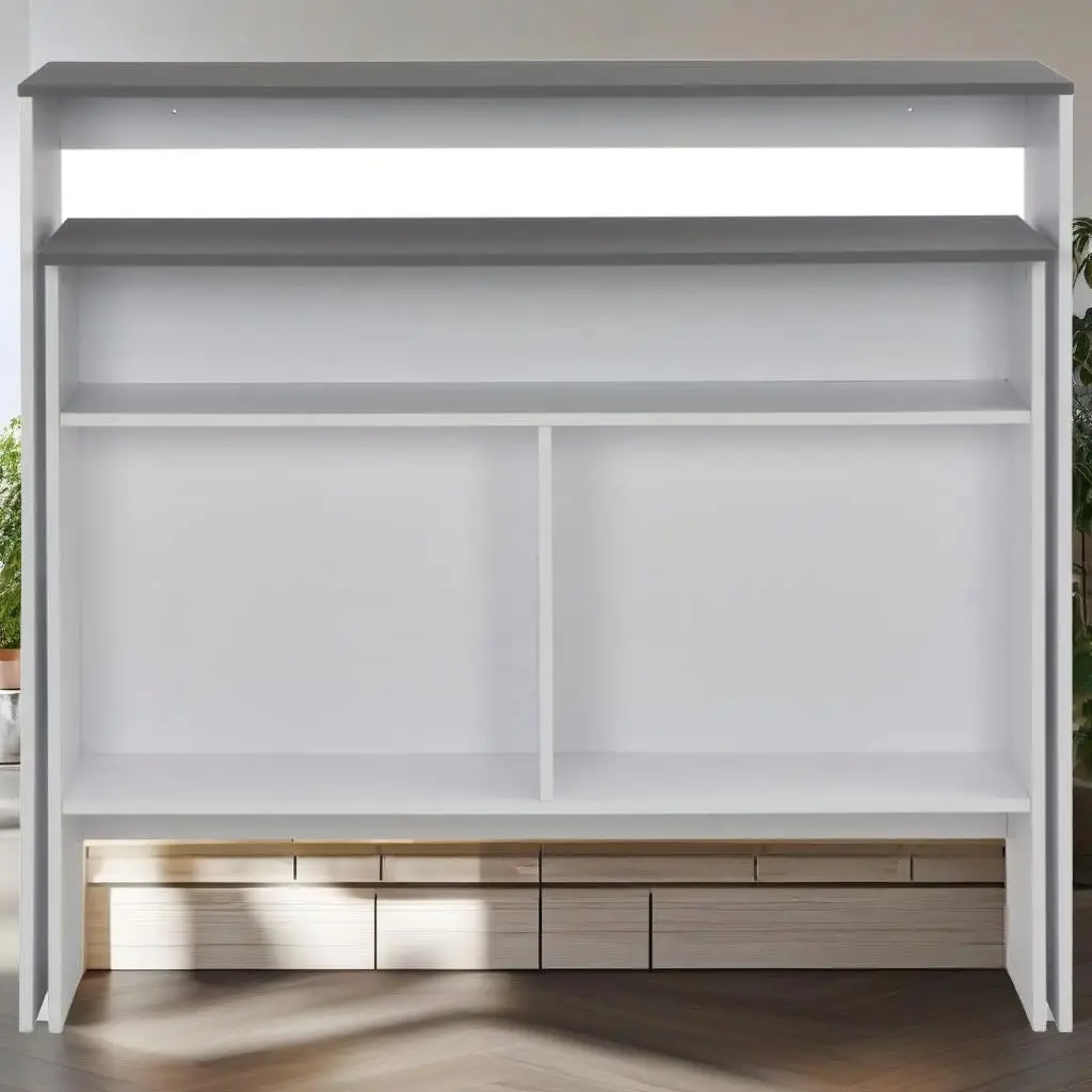 Mesa de bar elegante com tampo duplo em branco e cinza - 51,2x15,7x47,2 polegadas