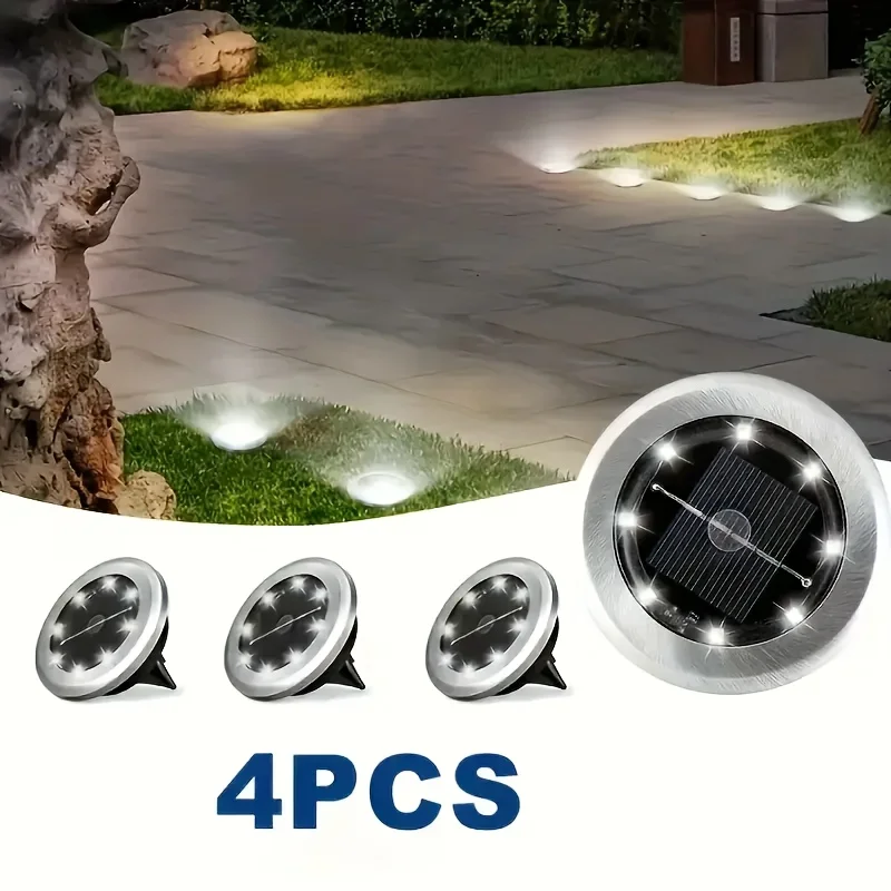 

4 шт. 8-диодные солнечные дисковые светильники для улицы, сада, подземного освещения, палубного освещения, прожекторы, встраиваемые солнечные светодиодные лампы