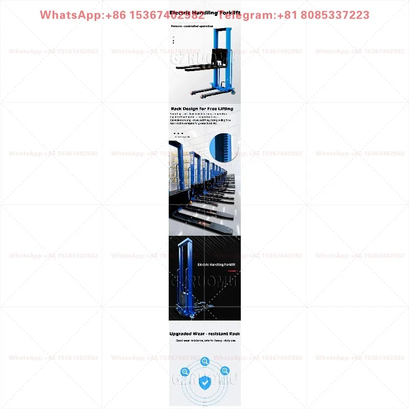 1.6M 500/1000KG Household Electric Lifting Remote Control Forklift Portable Small Stacker Hand Propelled Handling Forklift