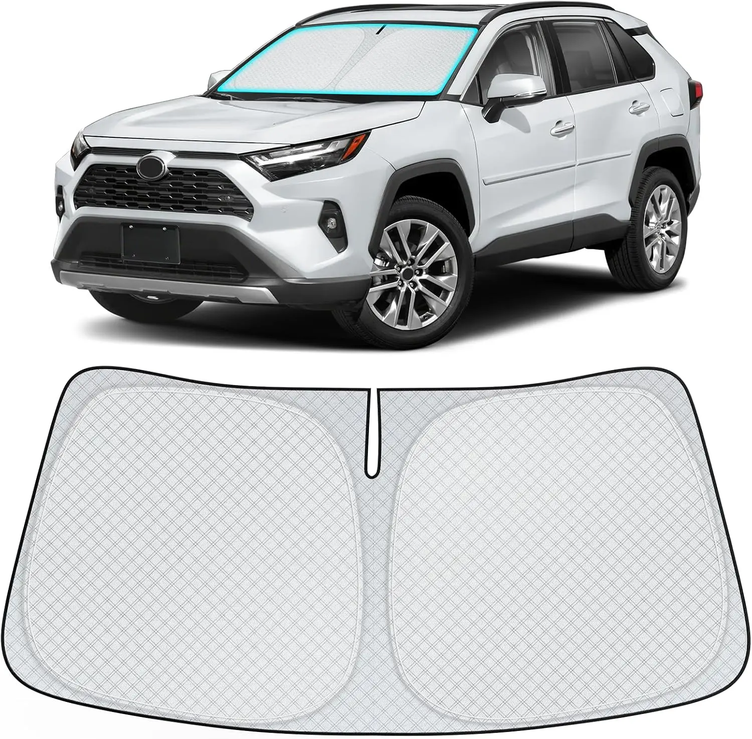 

Солнцезащитный козырек на лобовое стекло для аксессуаров Toyota RAV4 2019-2024 2025 года, [обновленная 7-слойная защита], складное переднее лобовое стекло Sunsha