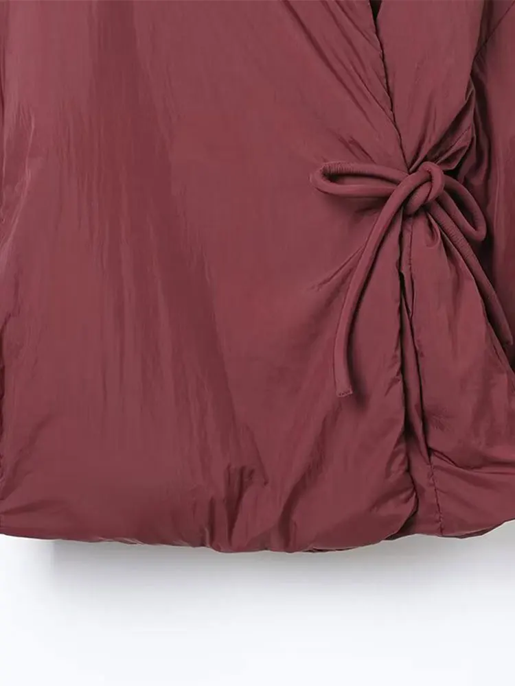 NLZGMSJ Autunno Inverno Casual Cappotto con lacci Donna Cotone con scollo a V Tasca Giacche spesse Donna Chic Street Casual Outwear Top ﻿