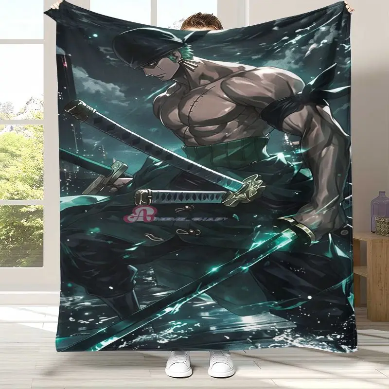 Cartoon One P-Piece Zoro Anime Flannel Blanket,Ultra Soft Warm Plush Throw for Home Bedroom Bed Sofa Cover Office Camping Picnic