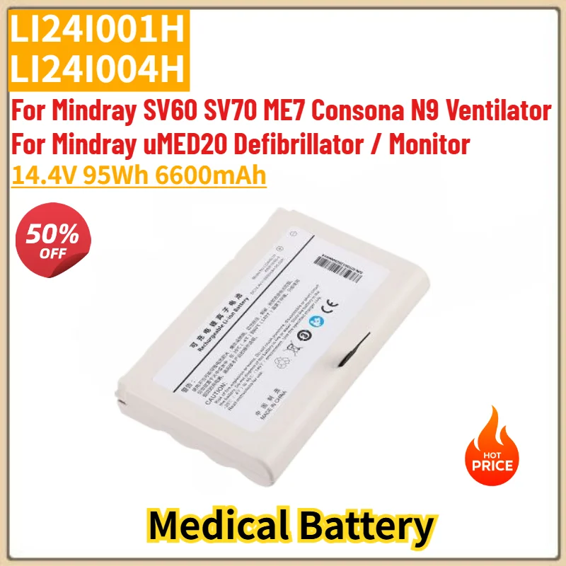 High Quality LI24I001H LI24I004H Battery 14.4V 95Wh 6600mAh for Mindray SV60 SV70 ME7 Ventilator,Mindray UMED20 Defibrillator