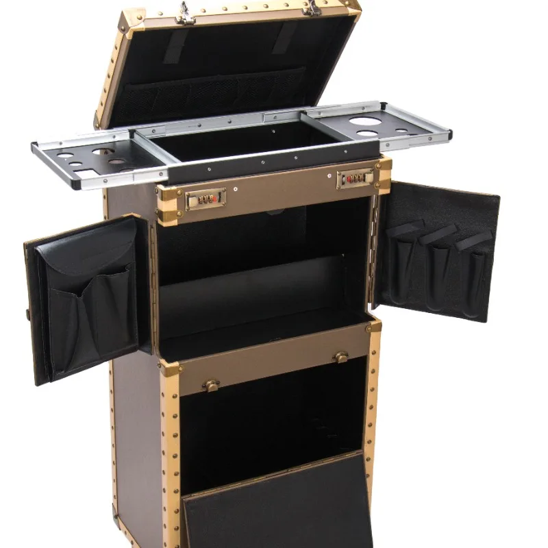 Makeup Train Case Hairdressing Trolley Stylist Beauty Barber Tool Case Travel Barber Box With Hair Dryer Holder