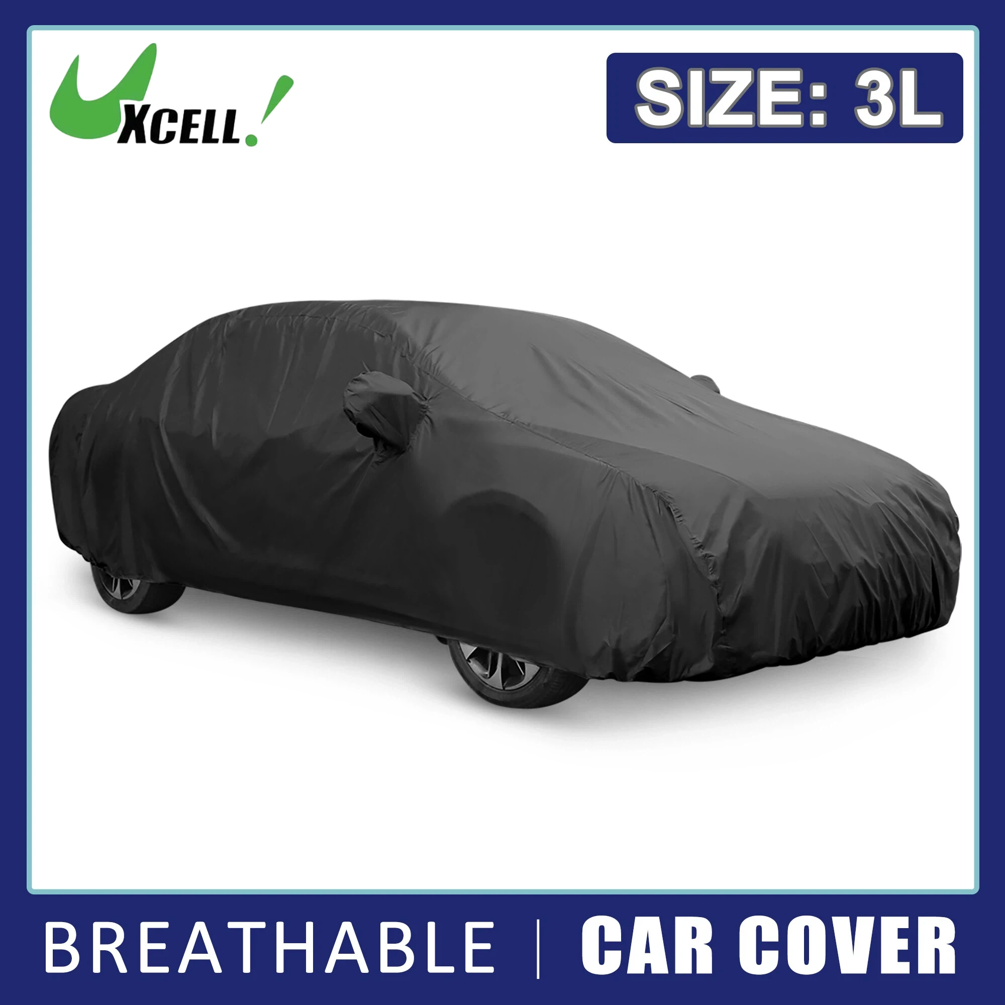 

UXCELL Waterproof Car Cover with Mirror Pockets 3L Compact Sun Rain Shield Lightweight for Sedan Compact Vehicles (4.7x1.8x1.6m)