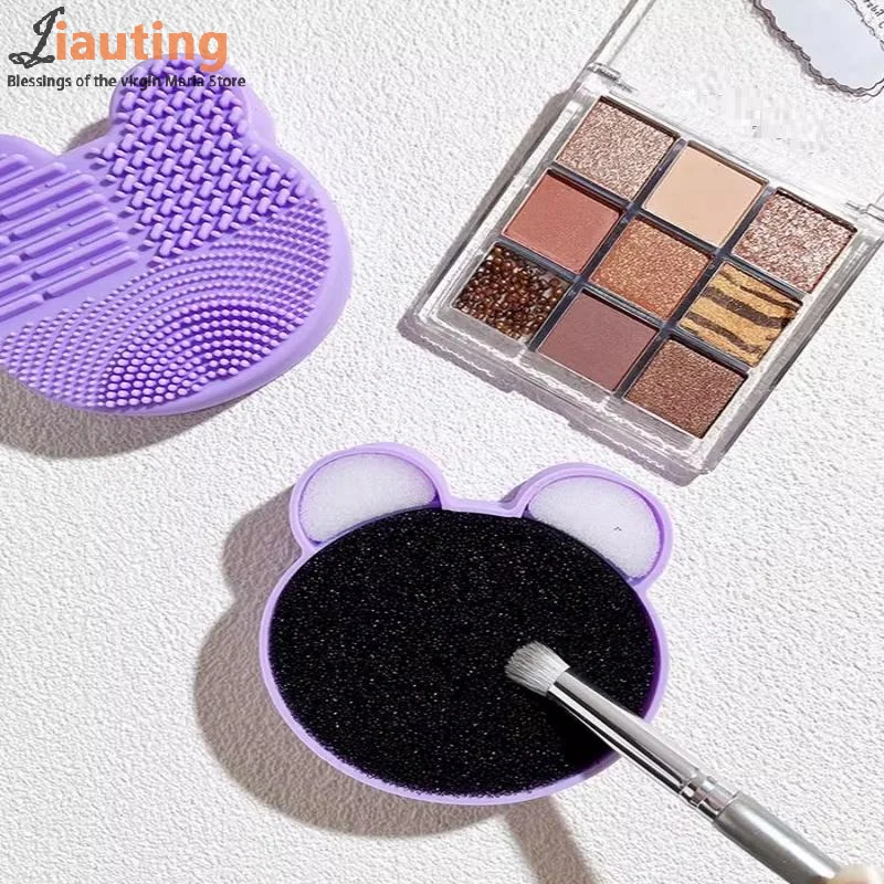 메이크업 브러쉬 청소 도구, 메이크업 잔류 방지를위한 1pcs 실리콘 귀여운 휴대용 곰 모양의 클렌징 메이크업 브러쉬 클리너