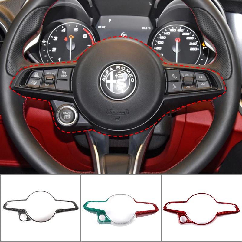 Real Carbon Fiber Car Steering Wheel Button Frame Trim Cover For Alfa Romeo Giulia Stelvio 2020 2021 2022 Interior Accessories