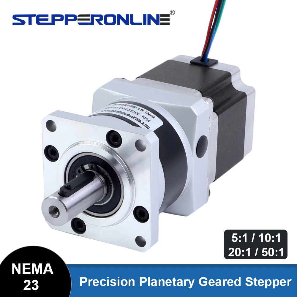 Stepperonline nema 23 motor de passo alinhado com relação 5 10 20 50:1 caixa de engrenagens planetária de precisão bipolar l = 54.5mm cnc