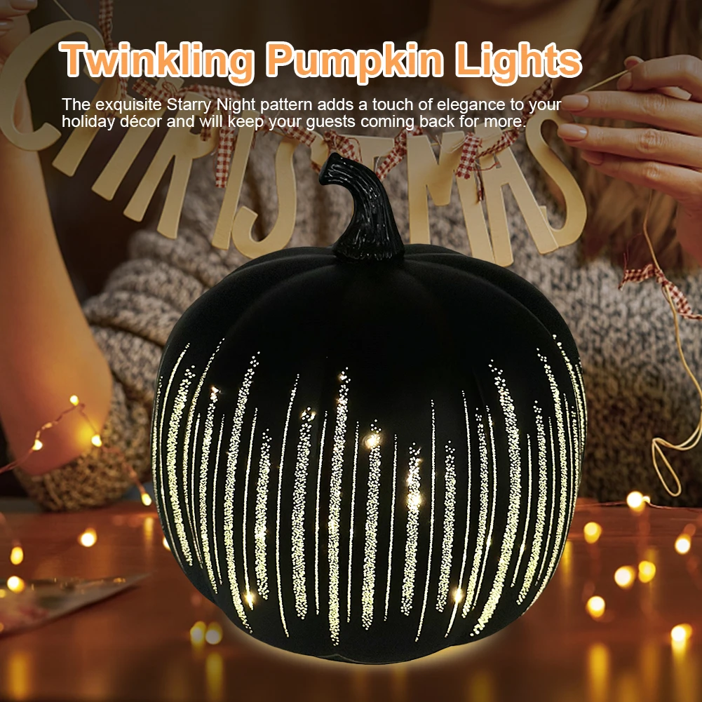 

Мерцающая светодиодная подсветка тыквы с таймером, сверкающая стеклянная тыква со звездной ночью для вечеринки на Хэллоуин