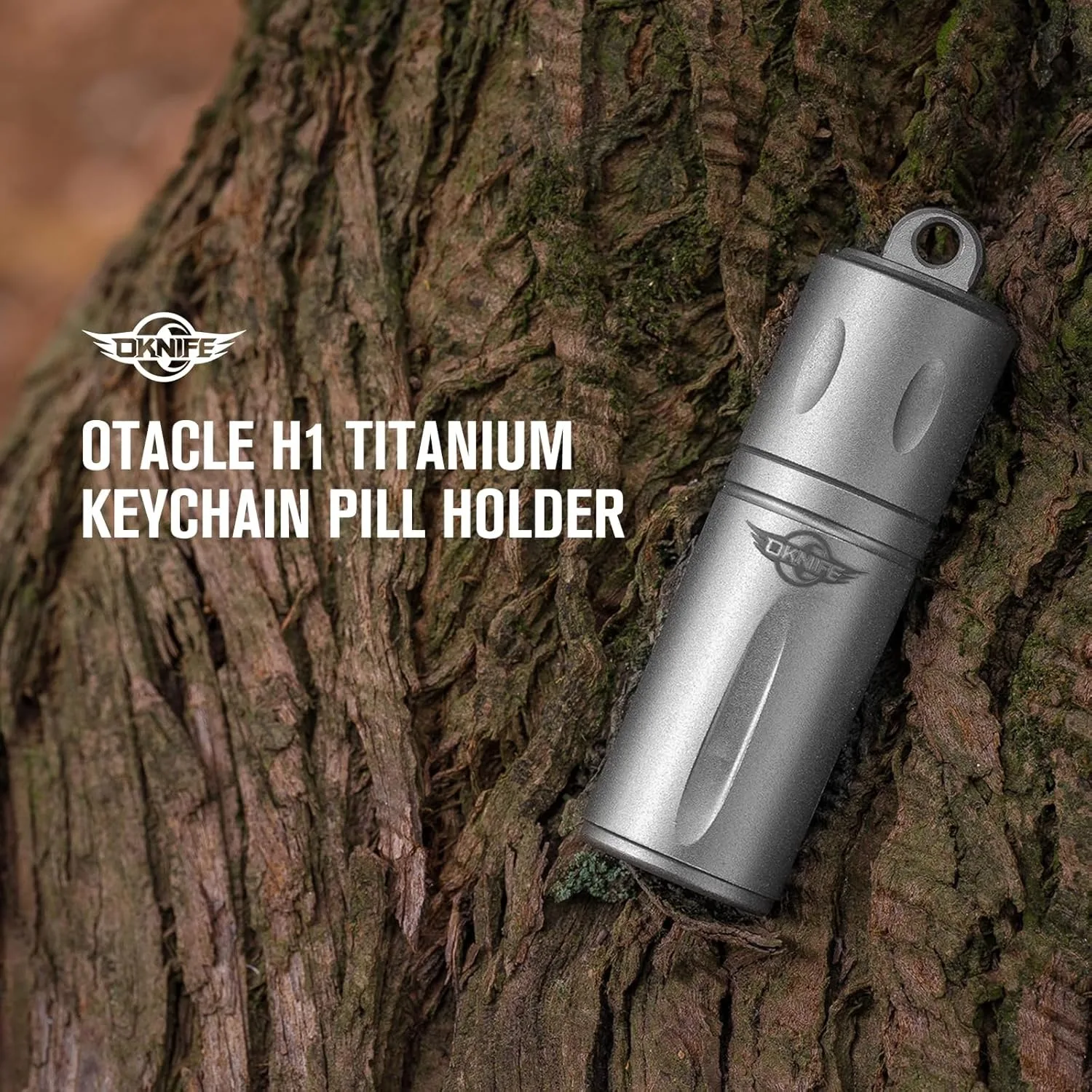 

OKNIFE Otacle H1 Mini Keychain Pill Holder, Titanium Pill Container Waterproof Pill Case for Outdoor, Camping, Travel