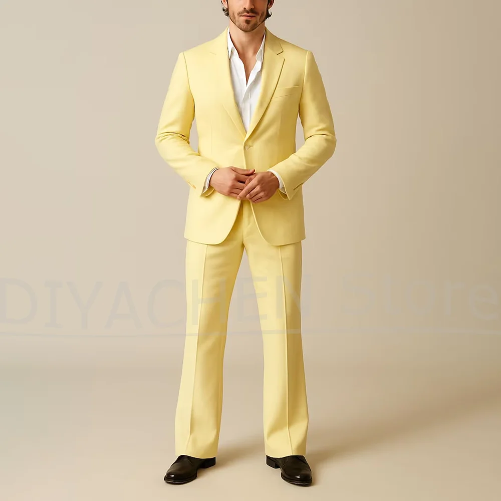 

Мужской желтый костюм, однобортный пиджак в стиле ретро с брюками, повседневная официальная одежда для джентльменов, костюмы для свадебной вечеринки и выпускного вечера