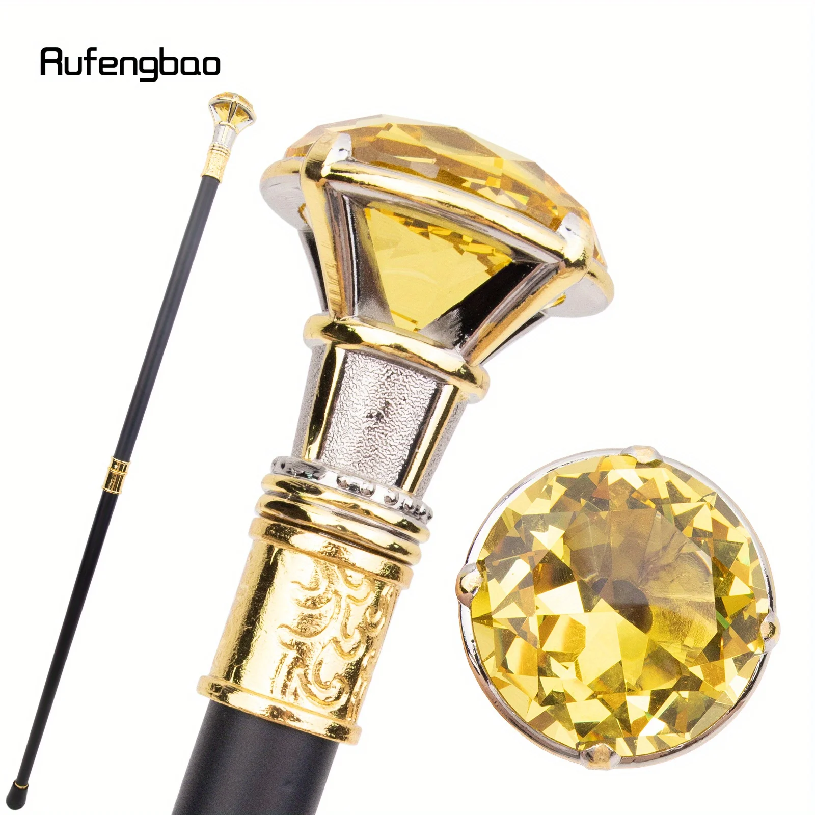 Yellow Diamond Type Golden White Cane Decorative Stick Decorative Cane For Halloween Cosplay And Parties, For Cosplay & Party
