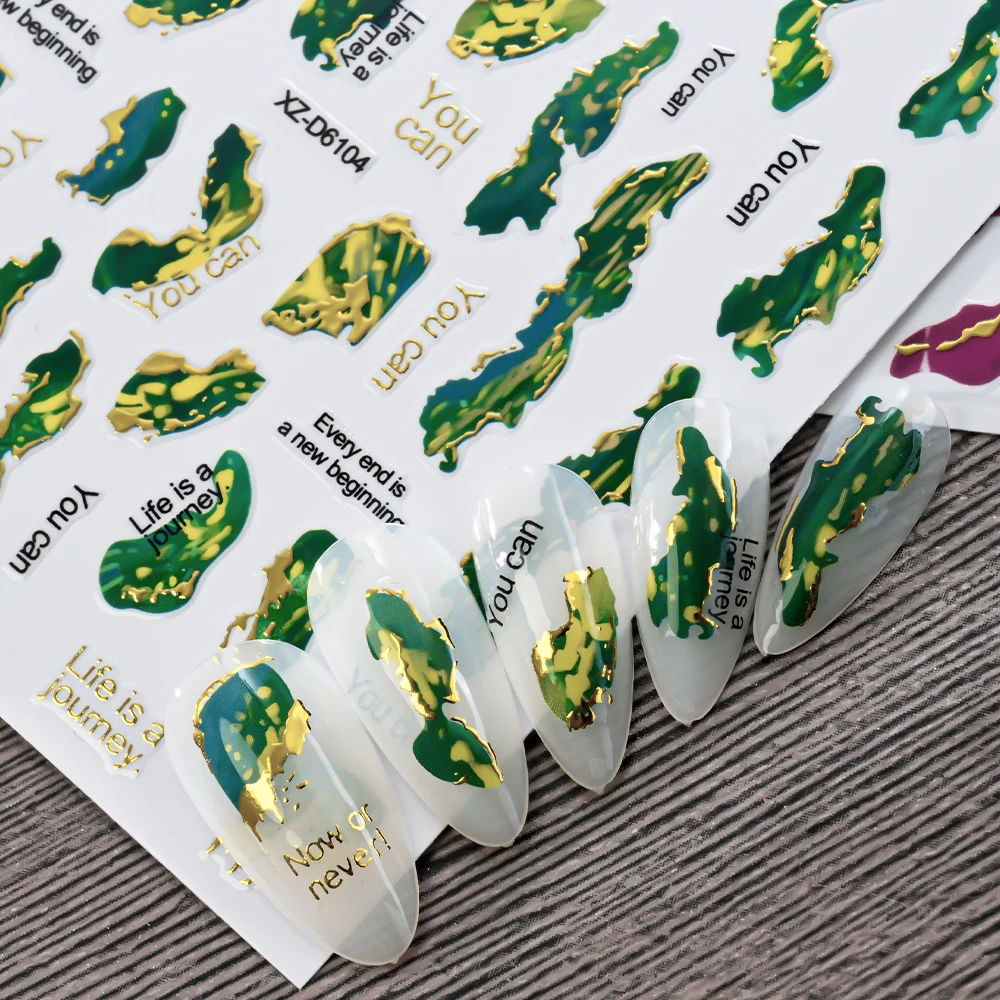 1 قطعة الرخام سموكي مسمار الفن ملصق ثلاثية الأبعاد خطوط موجة ذهبية هندسية مسمار المتزلجون تزهر طلاء حبر الشارات مانيكير الديكور