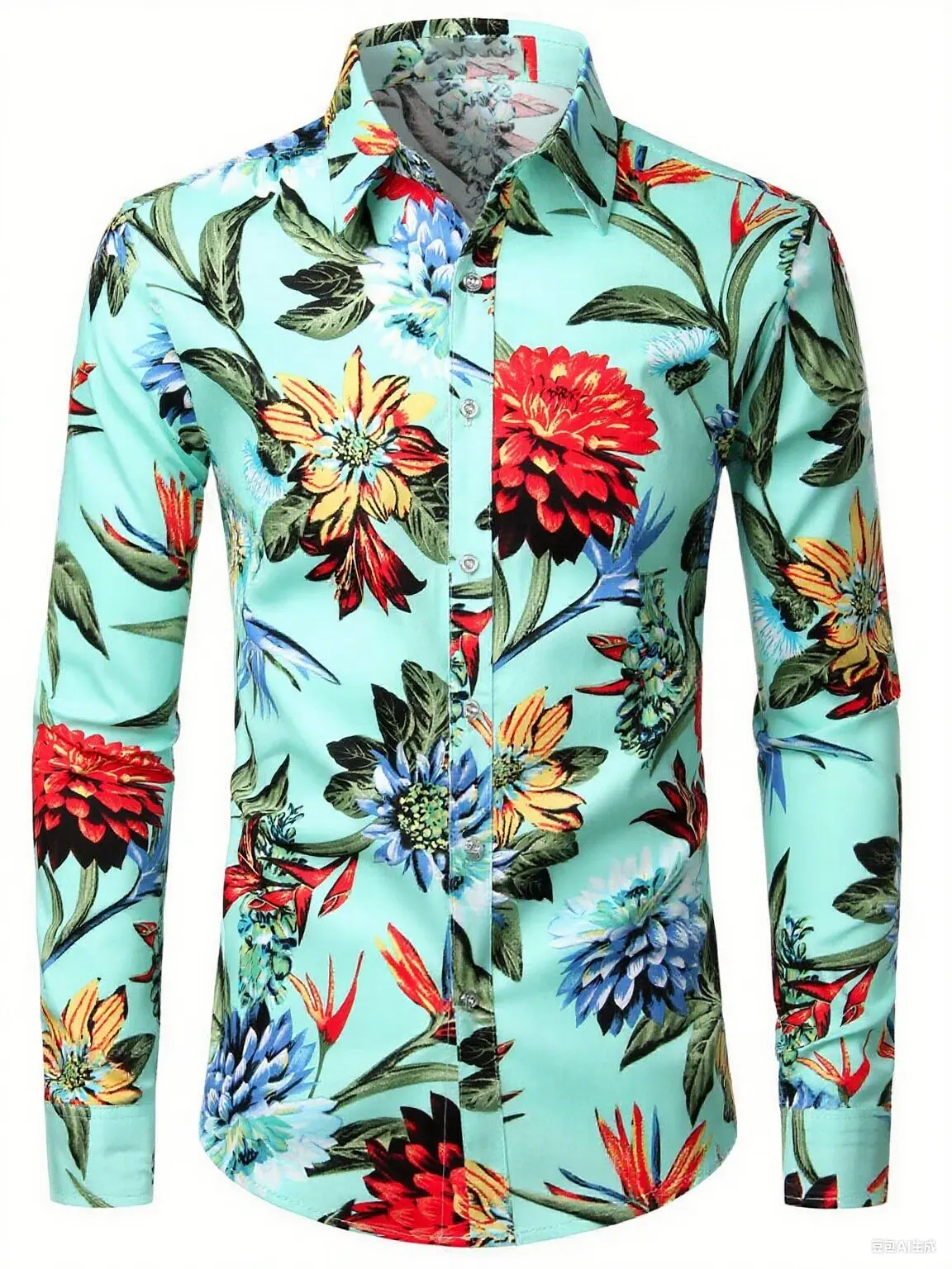 

Men's Light Color Rose Print Simple Fashion Business Shirt Hawaiian Vacation Casual Outdoor Long Sleeve Lapel Shirt Men Clothing