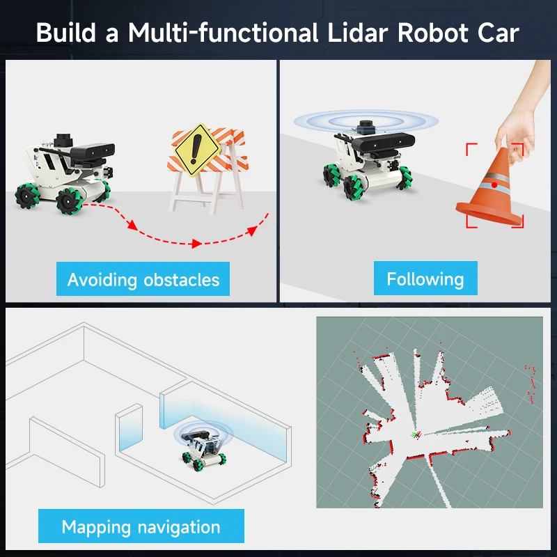 ROS2 AI Robot Car with Mecanum Wheel SLAM Mapping Navigation MultiModel Automation Driving Kit For DIY Educational Project