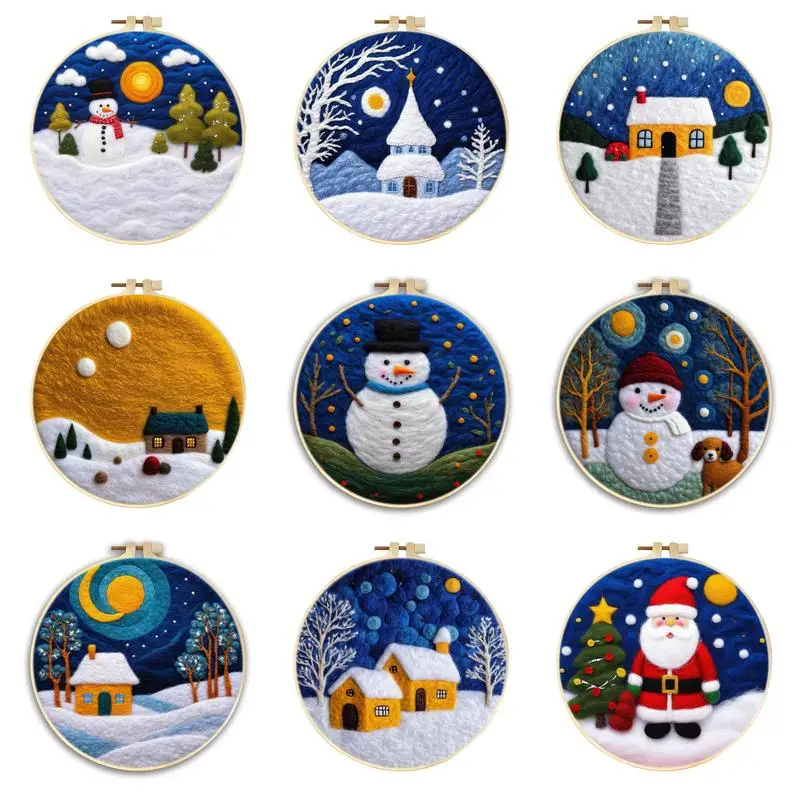 

Snow Scene Needle Felt Starter Kits For Adults Diy Wool Felting Painting Beginners Kit Embroidery Frame Wool Needlework Crafts