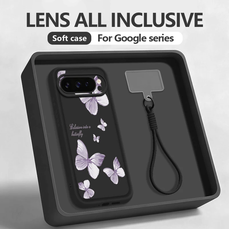 

Чехол для телефона с принтом бабочки для Google Pixel 10 9 Pro XL 10 9 8 7 Pro 9A 8A 7A, противоударный, мягкий, с ремешком, для Pixel 10 9 Pro