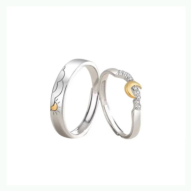 New Hot Sale Silver Color Personality Color Separation Sun Moon Couple Opening Ring Valentine's Day Love Jewelry Gift J942 #5