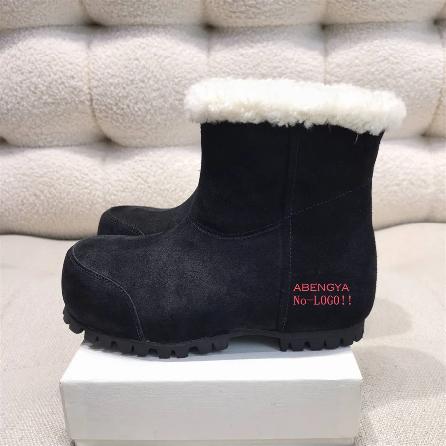 

2025 New Winter Kid Suede Platform Fur Ankle Boots Women Real Wool Fur Short Boots Designer Warm Party Snow Boots For Women