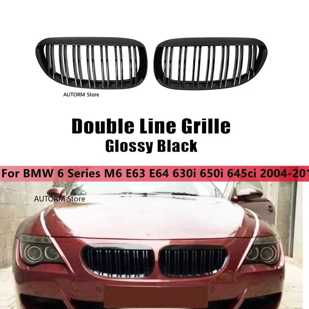 Glänzend schwarzer Auto-Frontgrill, Nierengitter, für BMW E63 E64 6er 650i 630i 645ci M6 2004 2005 2006 2007 2008 2009 2010