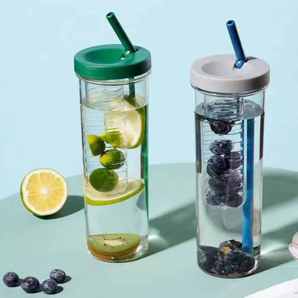 Creative Juice Cup Fruits Filter Water Bottle Plastic Outdoor Water Cup Travel Sport School Water Bottle with Straw Drinkware