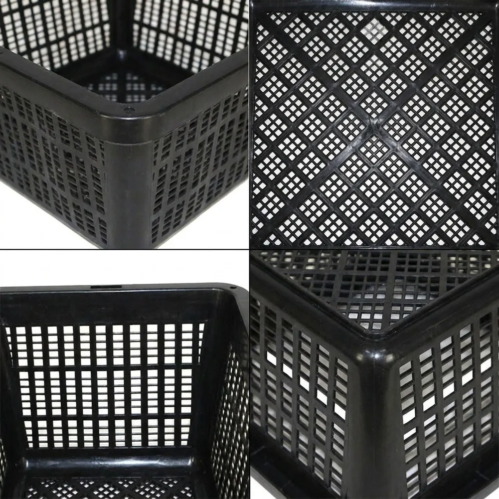 7in Square Plastic Net Pots for Hydroponics and Aquaponics Systems with Mesh Drainage Design Black 2pcs or 4pcs
