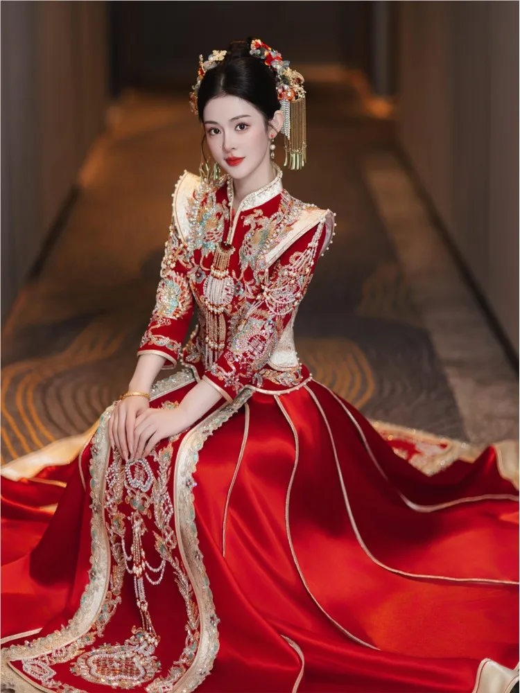 

Velvet wedding dress new heavy industry bride's and ceremony toasting