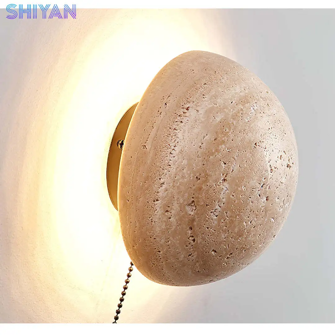 

Yellow Travertine Wood Pendant Light Modern Ceiling Lamp for Bedroom Bedside Restaurant Kitchen Island Decor