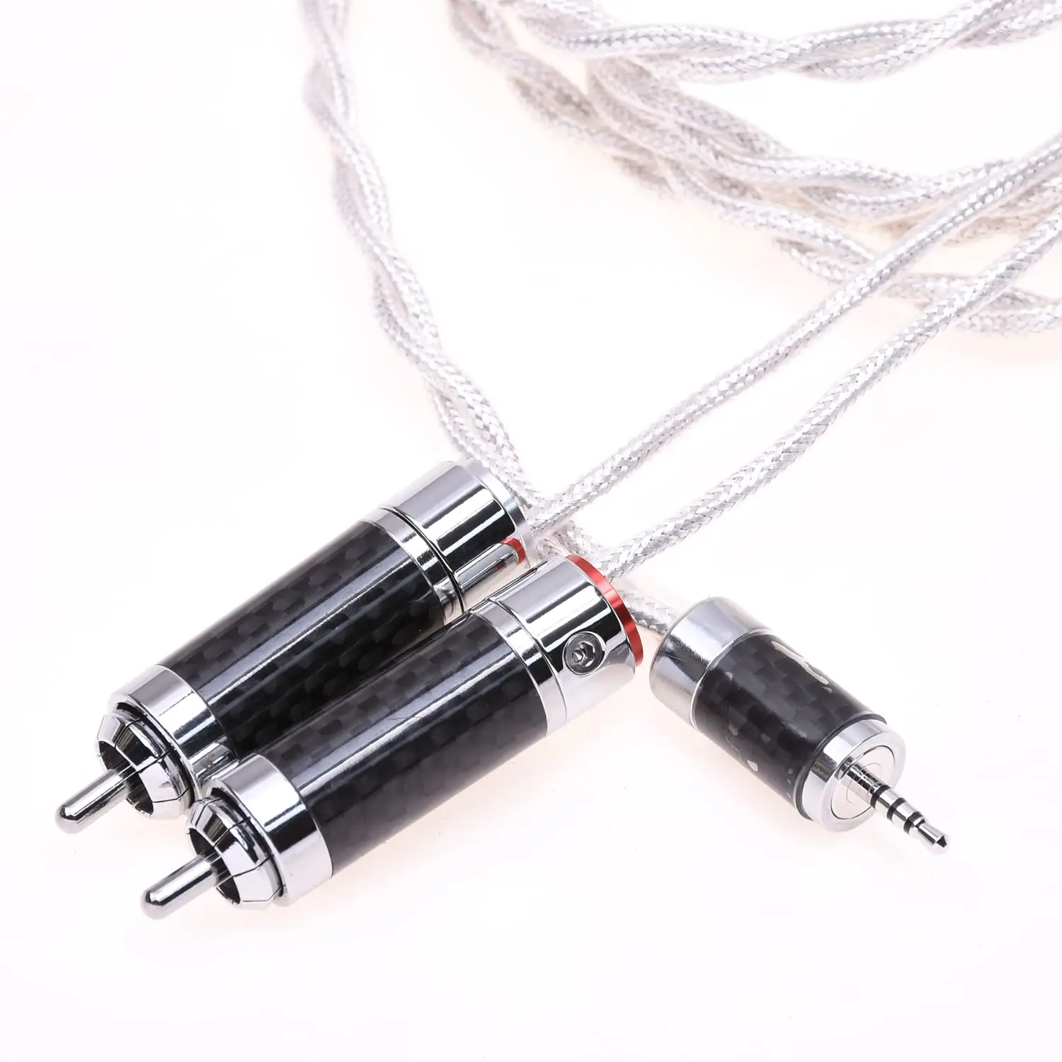 Crystal Clear Silver Plated Shield Rhodium Plated Screw Locking RCA Male Balanced Audio Adapter Cable