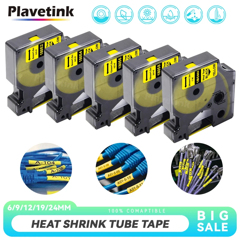 6-24mm 18051 18052 18053 18054 Heat Shrink Tube Label Tape Compatible for DYMO Industrial Heat Shrink Tubes for Rhino 5200 600