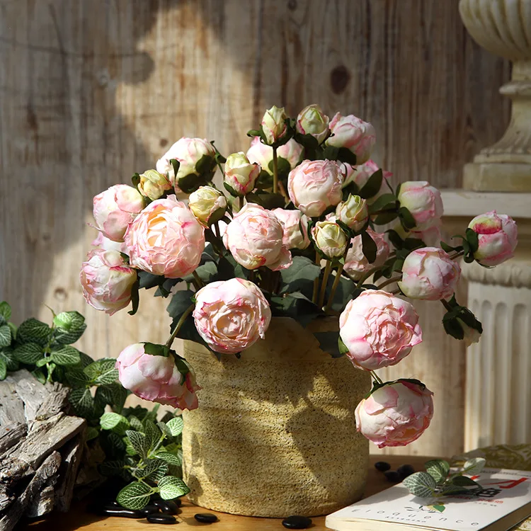 

Autumn Tone Peony Buds Retro Burnt Edge Artificial Flowers Faux Dried Flowers Home Decor Living Room Window Sill Decoration