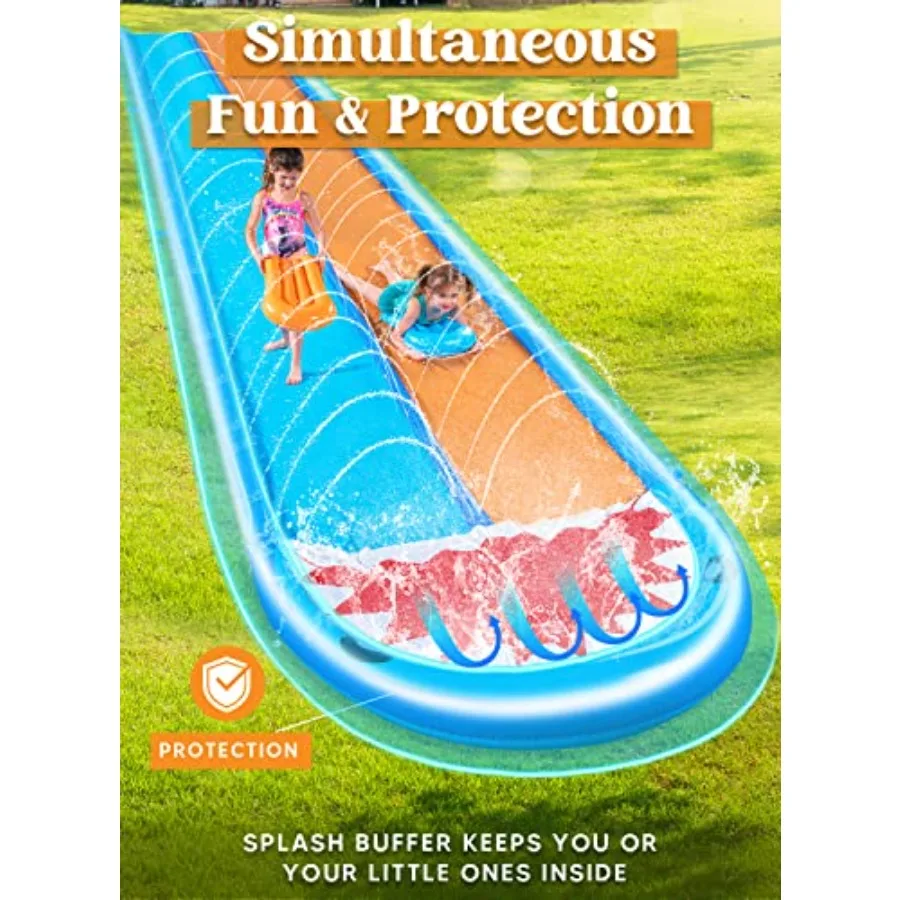 Sloosh Shark Double toboggan aquatique 22,5 pieds glissement et toboggan pour pelouse robuste avec arroseur et 2 planches gonflables antidérapantes pour Par