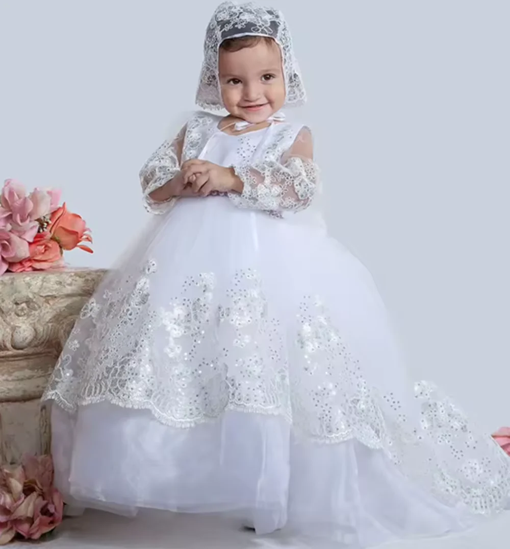 فستان فتاة الزهور الوردي المخصص مزين بالترتر مع فيونكة وأكمام طويلة لحفلات الزفاف وأعياد الميلاد وحفلات التواصل المقدس #4