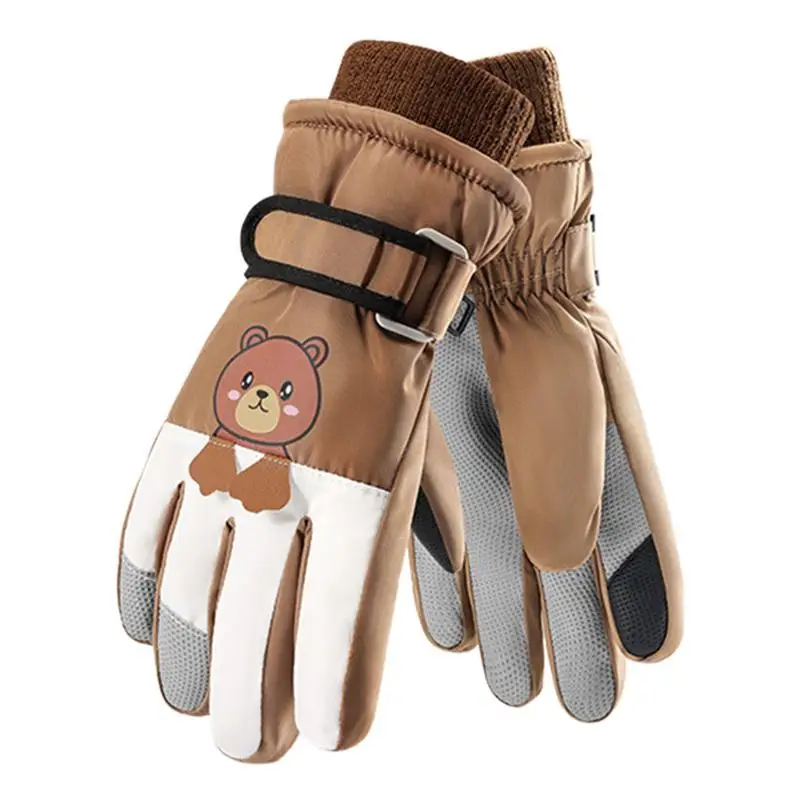 Kids Snow Gloves Non-Slip Cute Bear Outdoor Gloves Plush Waterproof Winter Supplies Windproof Cycling Gloves For Motorcycles Bic