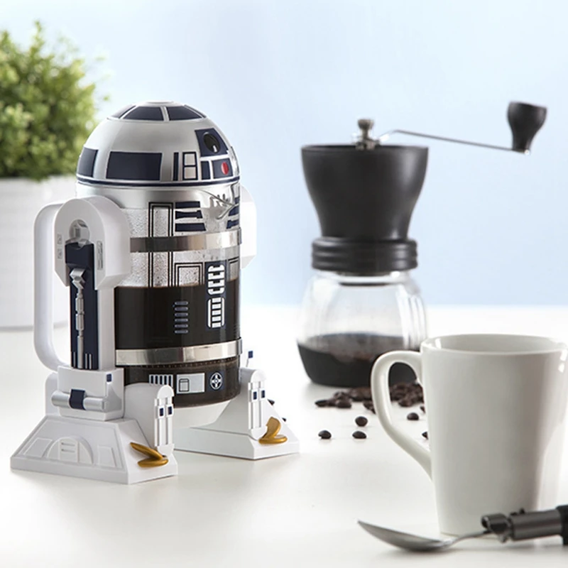 Máquina de café de manivela Moka Robot Star Máquina de cafetera de prensa francesa, 24 cm de alto