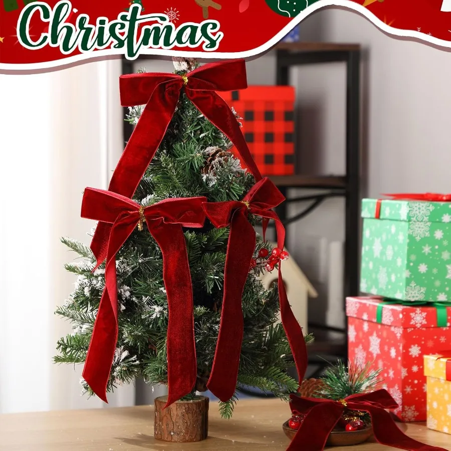 Riceshoot 30 قطعة قوس عيد الميلاد المخملي لشجرة عيد الميلاد الحرف الريفية هدية الانحناء عيد الميلاد جارلاند هدايا كبيرة الحفلات داخلي o #2