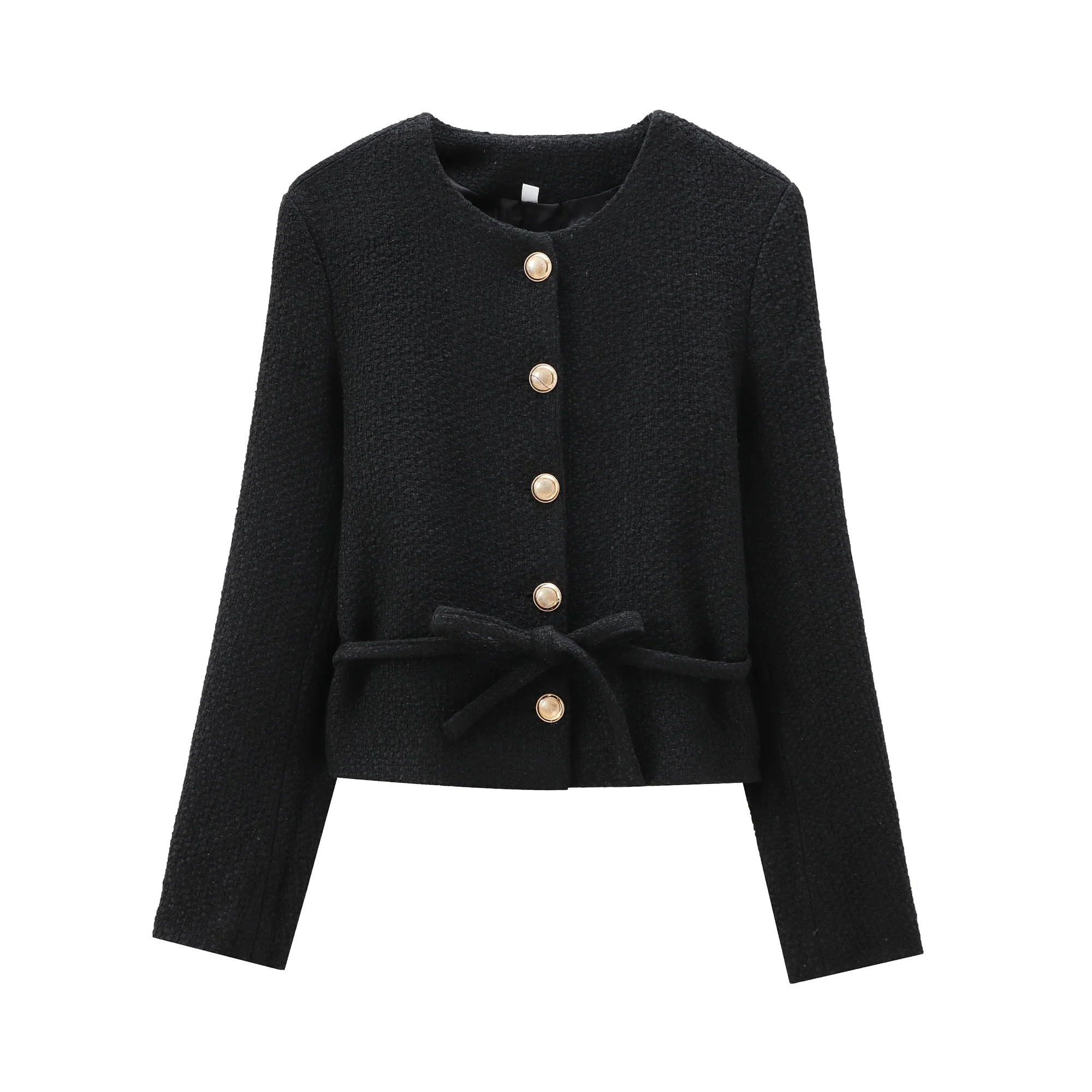 Tangada Women 2024 Autumn Winter Tweed Crop Blazer Coat With Slash Long Sleeve Female Outerwear PS069