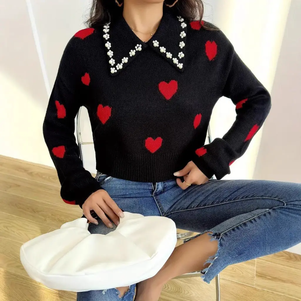 

Women's Loose Love Sweater Versatile Temperament Mid-Length Pullover Fashionable European And American Style Clothing
