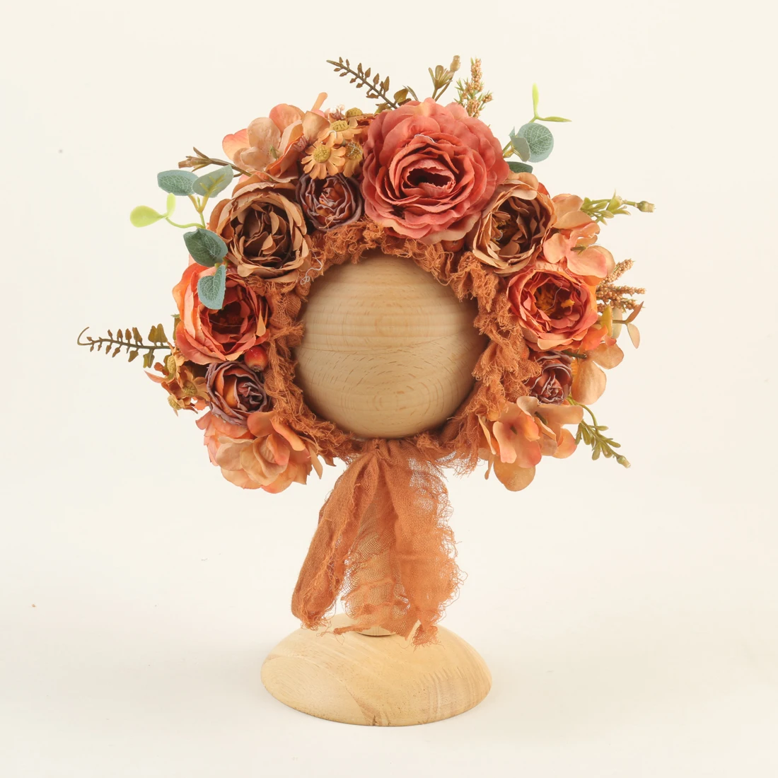 

Vintage Baby Girl Floral Bonnet Handmade New Wool Felt Garden Flower Hat Newborn Photography Props Knitted Stretch Cap