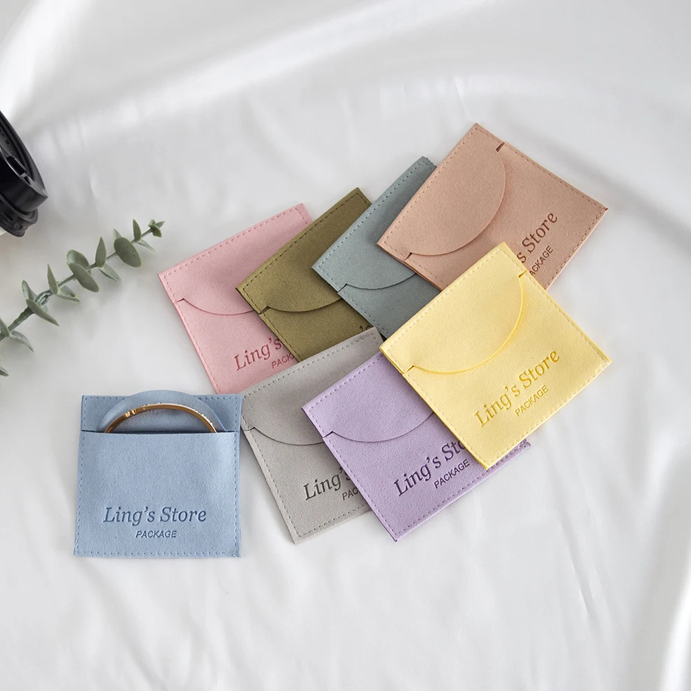 50Pcs Personalized Jewelry Microfiber Bag Rings Earrings USB Bracelet Pendant Necklace Candy Packaging Gift Pouch Wedding Favors