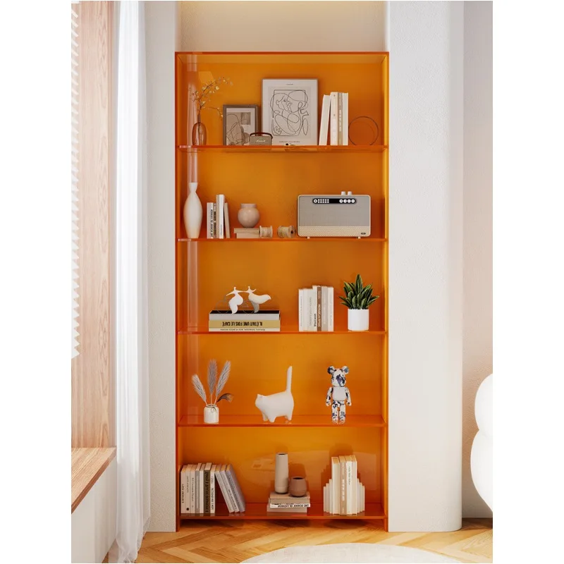 

Bookshelf household living room integrated transparent bookcase simple floor solid wood figure storage shelf