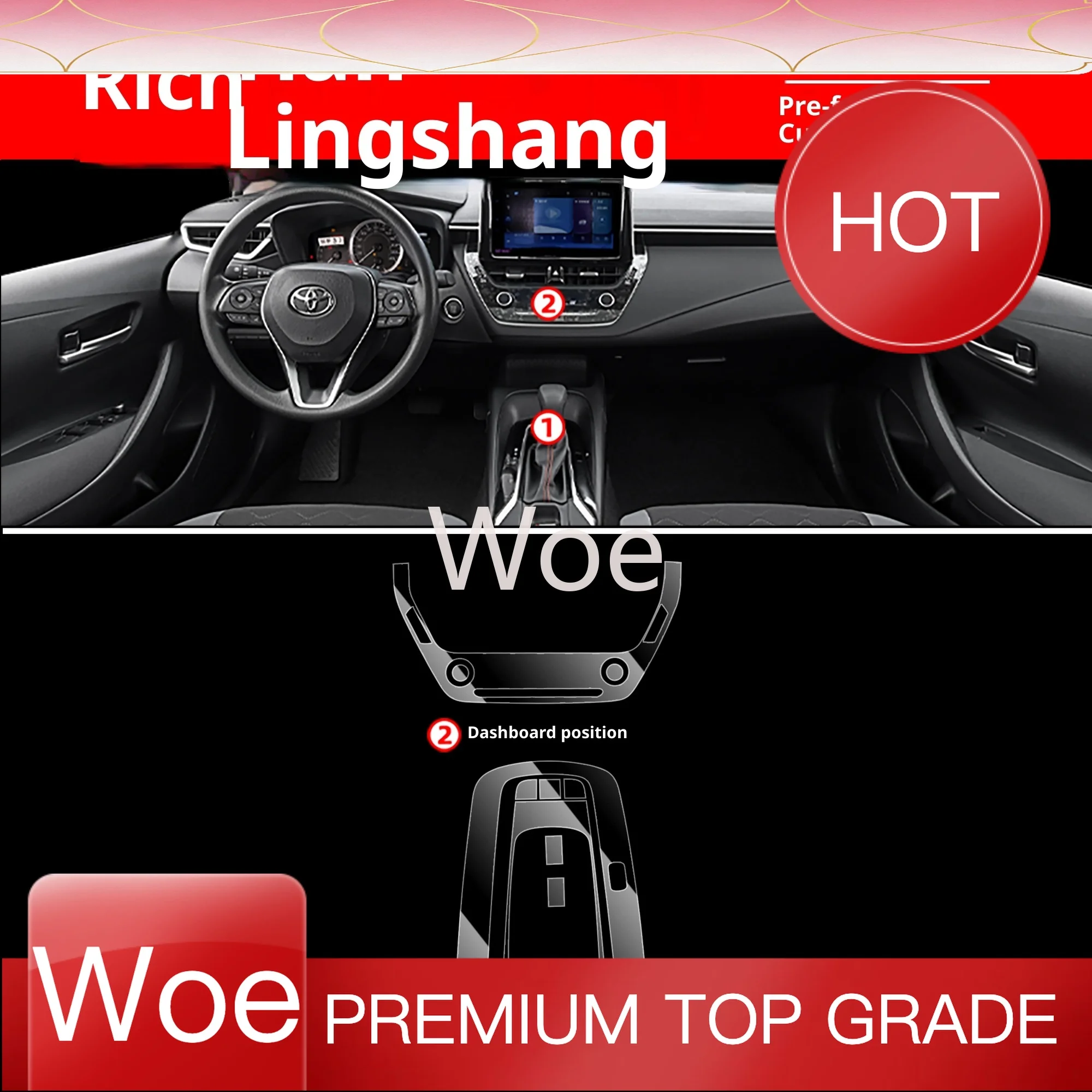 Woe Premium Interior Protection Kit for Toyota Levin GT Sedan, Glossy Center Console Dashboard Film, Anti-Scratch Car Sticker Se