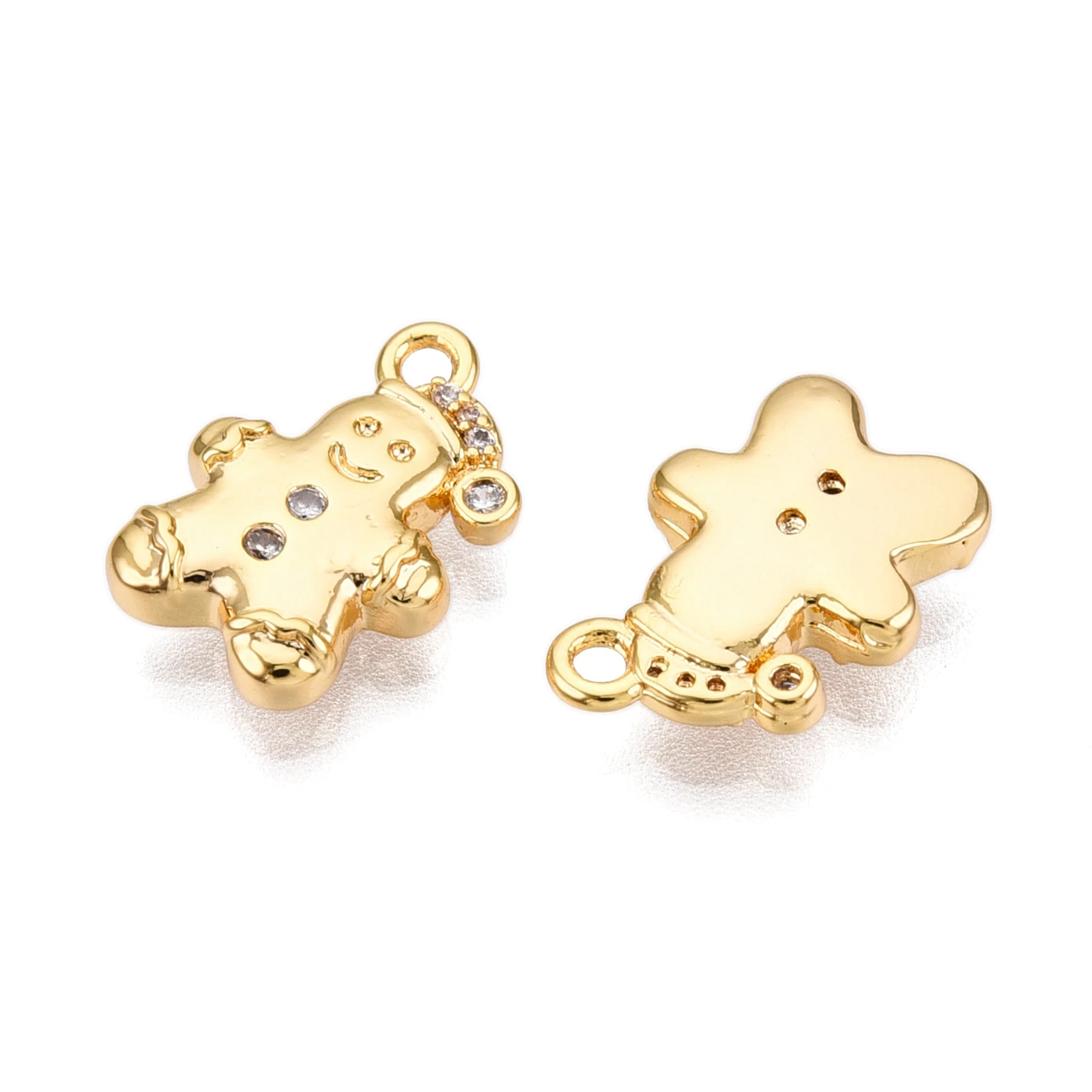 10pcs Christmas Tree Charms Gingerbread Man Brass Zirconia Pendants Real 18K Gold Plated for DIY Bracelet Jewelry Making Finding