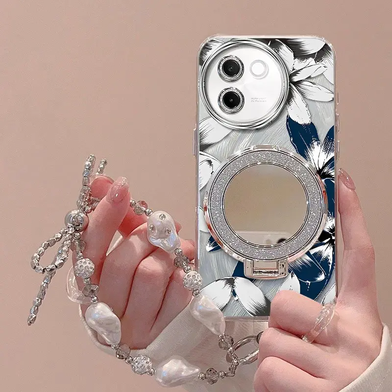 

V40 Blue petals Bracelet Holder Phone Case For Vivo V40 V30E Y20T Y20G Y20S Y20 Y17S Y15 Y15A Y15S Y17 Y20i Y20A Cover