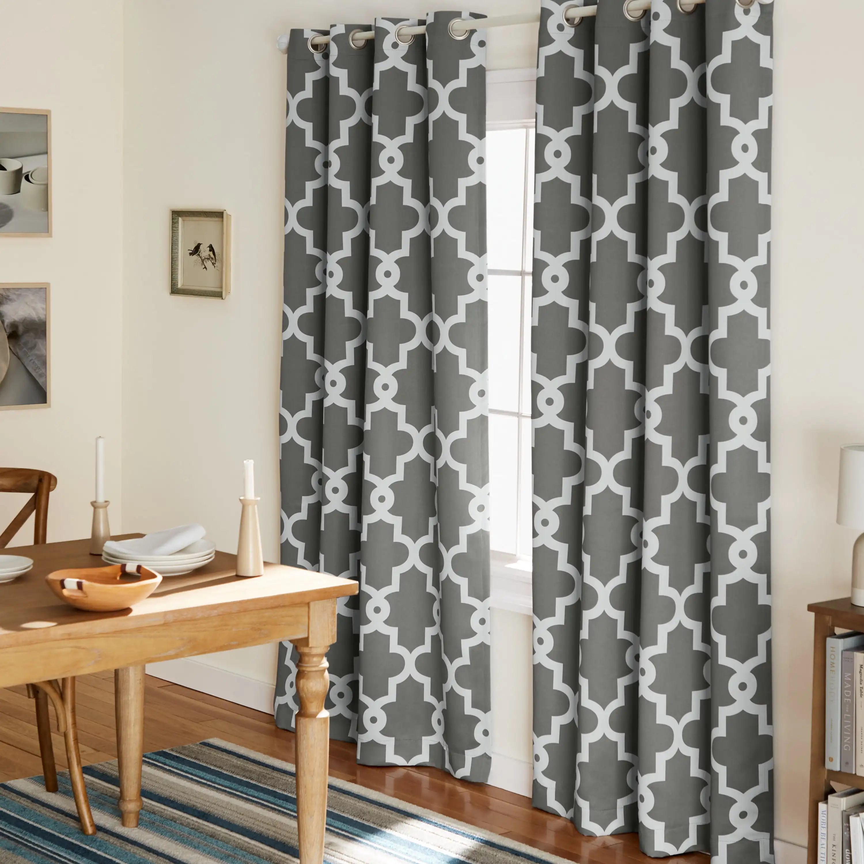 

Town & Country Everyday Ironwork Geo Trellis Sateen Indoor Curtains, Room Darkening Blackout, Grommet Top, Energy Efficient, 2-