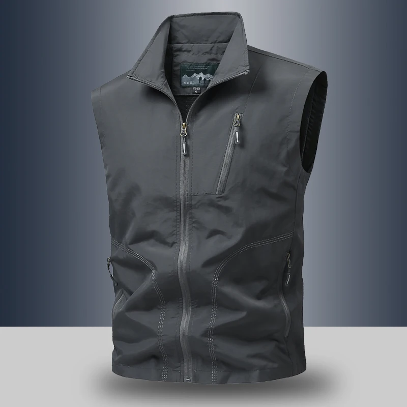 Men Outdoor Stand Collar Vest Multi Zipper Pockets Breathable Sleeveless Waistcoat
