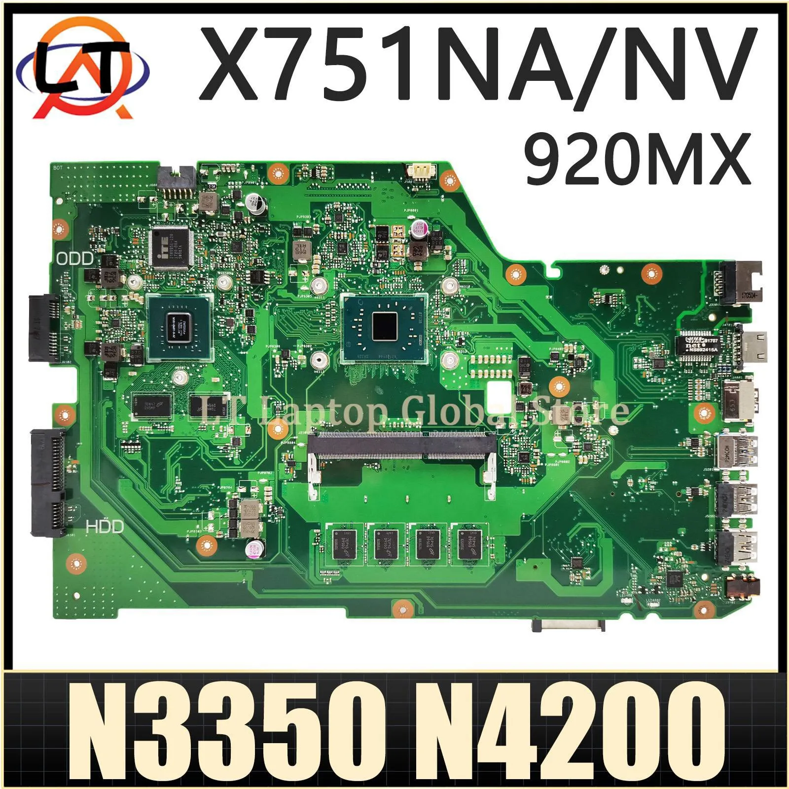 X751NA Mainboard For ASUS X751N X751NC X751NV Laptop Motherboard With N3350 N3450 N4200 CPU 4GB RAM UMA/GT920MX