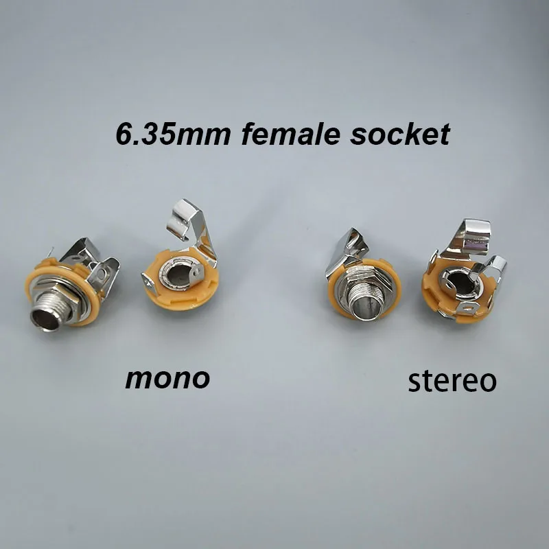 5szt 1/4" 6.35mm Mono stereo 2 3 pin Pole Female Panel Mount gniazdo zasilania Złącze 6.5 Kabel audio Wtyczka Jack Adapter lutowniczy c1