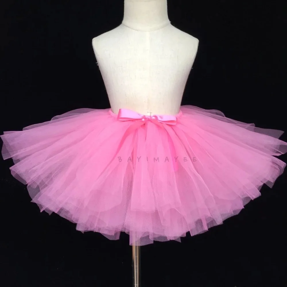Girls Pink Tutu Skirts Kids Ballet Dance Tulle Pettiskirts with Ribbon Bow Children Birthday Party Costumes Photography Cloth
